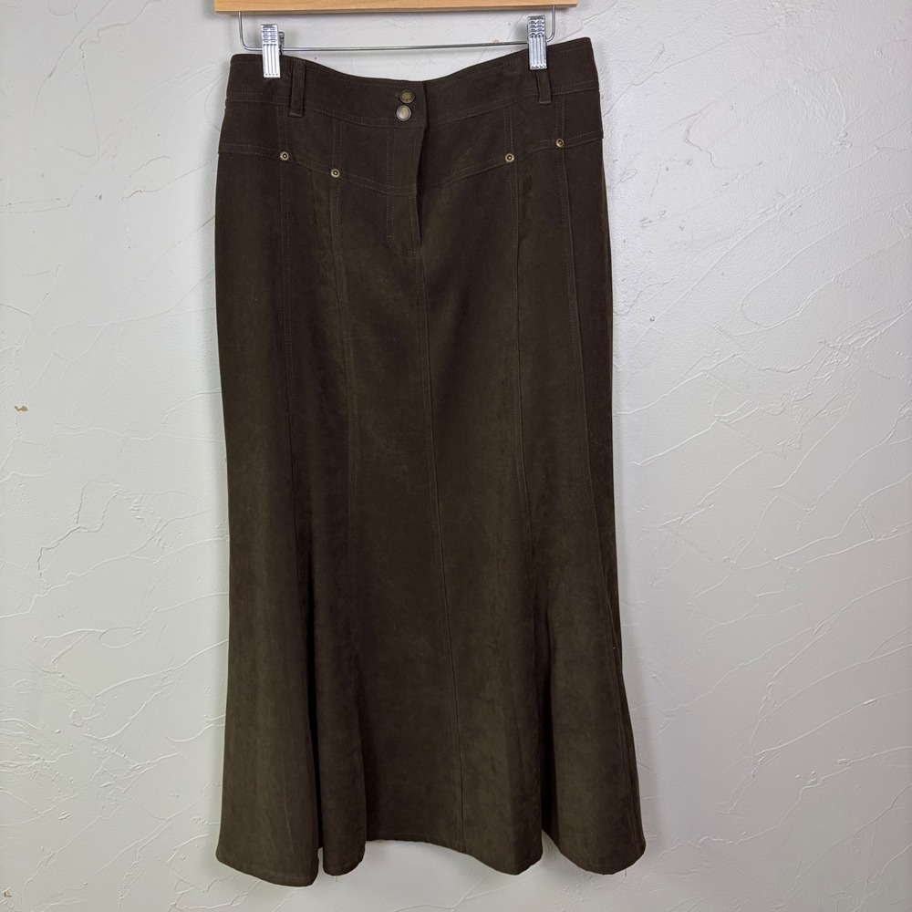 VTG Larry Levine Faux‎ Suede Western Maxi Skirt 8 Brown Boho Cowgirl Cottage